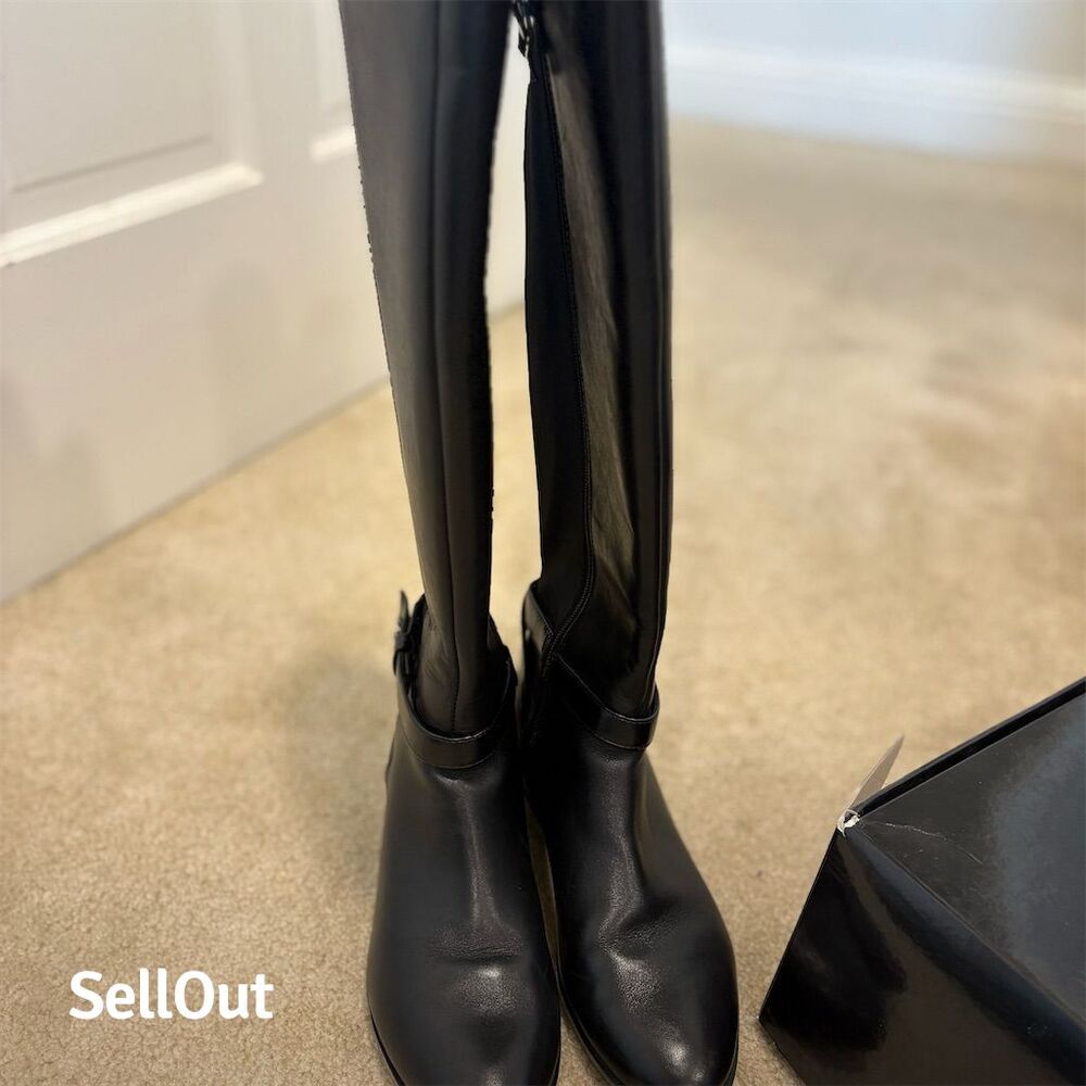 White House Black Market Women's Black Knee High Boots Size 7.5 Casual Low Heel